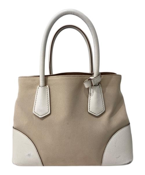 PRADA（プラダ）PRADA (プラダ) サフィアーノキャンバスハンドバッグ ベージュの古着・服飾アイテム