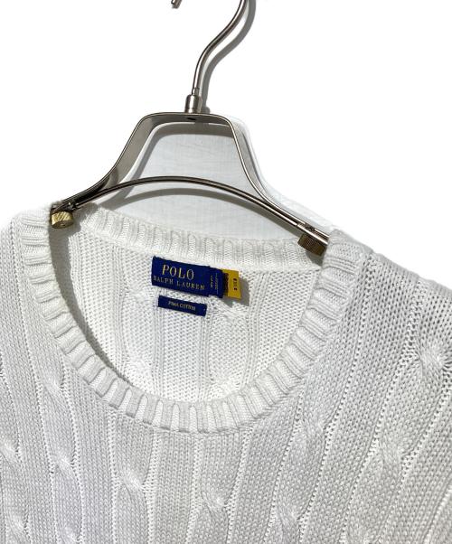 POLO RALPH LAUREN（ポロ・ラルフローレン）POLO RALPH LAUREN (ポロ・ラルフローレン) ピマコットン半袖ケーブルニット ホワイト サイズ:Lの古着・服飾アイテム