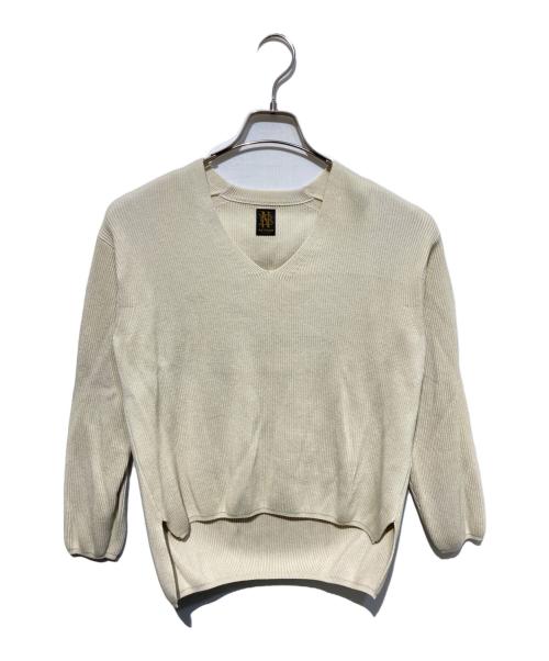 BATONER（バトナ―）BATONER (バトナ―) コットンシルク度詰めリブVネックニット ベージュ サイズ:１の古着・服飾アイテム