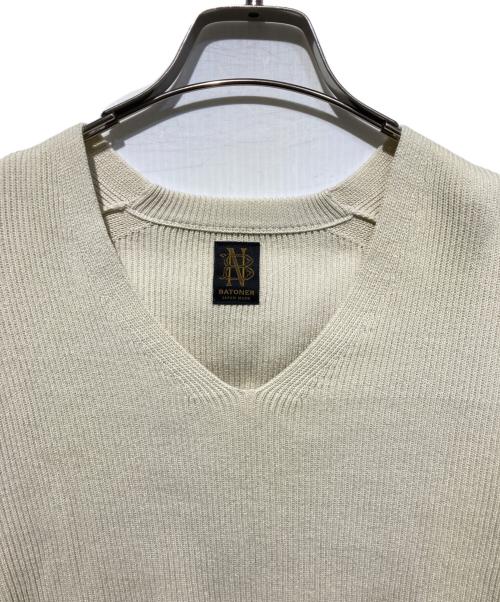BATONER（バトナ―）BATONER (バトナ―) コットンシルク度詰めリブVネックニット ベージュ サイズ:１の古着・服飾アイテム