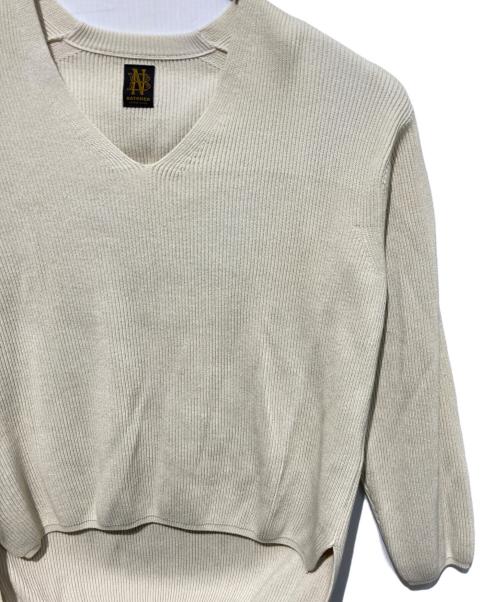 BATONER（バトナ―）BATONER (バトナ―) コットンシルク度詰めリブVネックニット ベージュ サイズ:１の古着・服飾アイテム