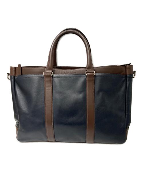 COACH（コーチ）COACH (コーチ) オールレザーブリーフトートバッグ ネイビーの古着・服飾アイテム