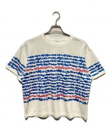 HERALBONY（ヘラルボニー）の古着「アートボーダーTシャツ「blue brush-mm2025」」｜ホワイト