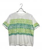 HERALBONYヘラルボニー）の古着「アートボーダーTシャツ「green brush-mm2025」」｜ホワイト