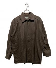 HERMES（エルメス）の古着「レザーパイピングウールシャツ」｜ブラウン