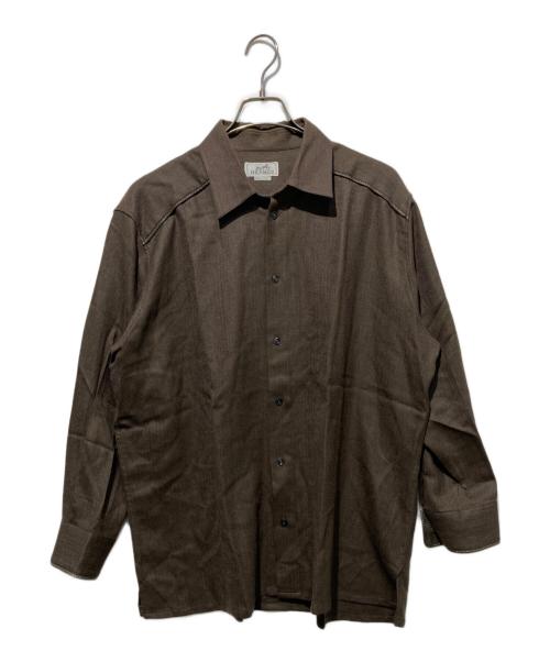 HERMES（エルメス）HERMES (エルメス) レザーパイピングウールシャツ ブラウン サイズ:17-43の古着・服飾アイテム