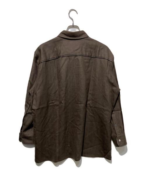 HERMES（エルメス）HERMES (エルメス) レザーパイピングウールシャツ ブラウン サイズ:17-43の古着・服飾アイテム