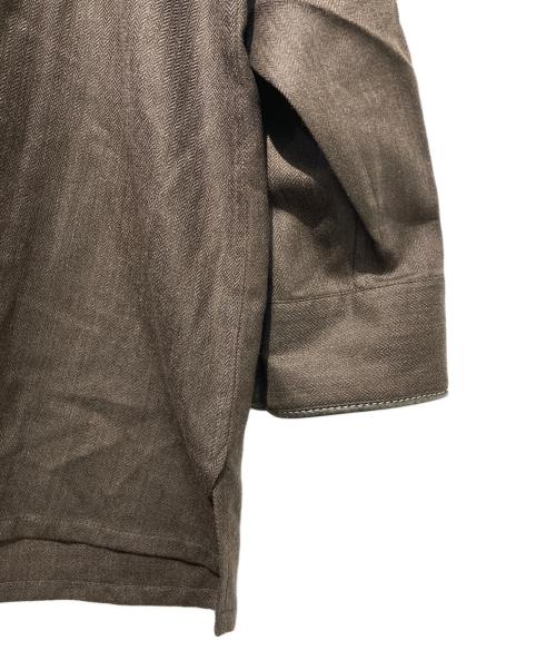 HERMES（エルメス）HERMES (エルメス) レザーパイピングウールシャツ ブラウン サイズ:17-43の古着・服飾アイテム