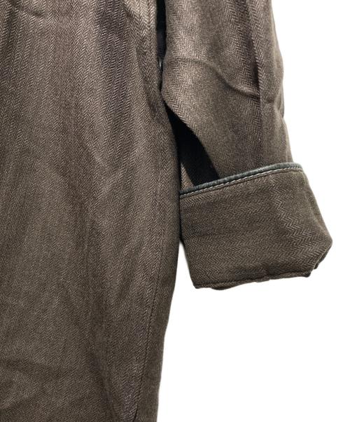 HERMES（エルメス）HERMES (エルメス) レザーパイピングウールシャツ ブラウン サイズ:17-43の古着・服飾アイテム