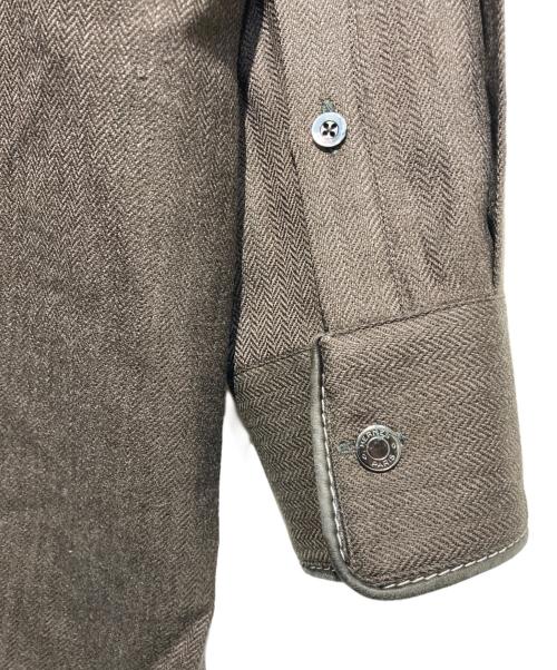 HERMES（エルメス）HERMES (エルメス) レザーパイピングウールシャツ ブラウン サイズ:17-43の古着・服飾アイテム