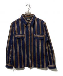 EIGHT G（エイトジー）の古着「9oz HEAVY FLANNEL TWILL STRIPE WORK SHIRTS」｜ネイビー