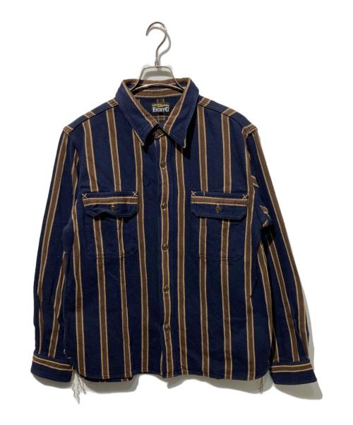 EIGHT G（エイトジー）EIGHT G (エイトジー) 9oz HEAVY FLANNEL TWILL STRIPE WORK SHIRTS ネイビー サイズ:ＸＬの古着・服飾アイテム