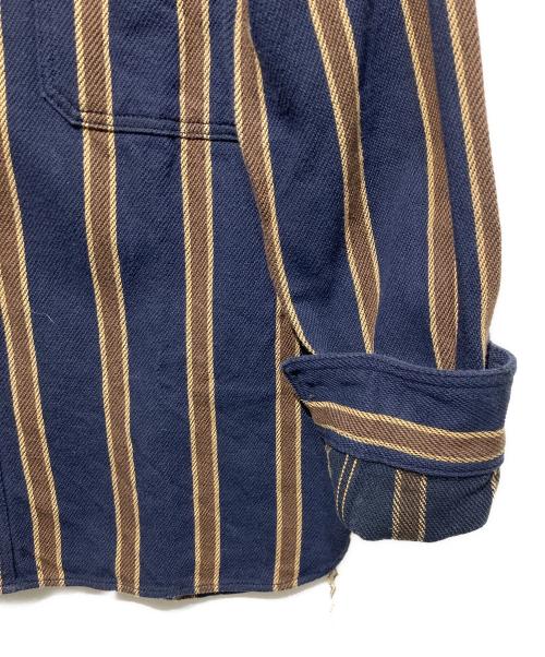 EIGHT G（エイトジー）EIGHT G (エイトジー) 9oz HEAVY FLANNEL TWILL STRIPE WORK SHIRTS ネイビー サイズ:ＸＬの古着・服飾アイテム