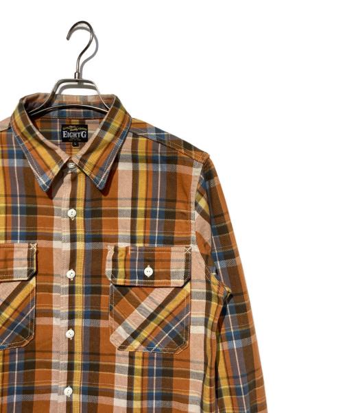 EIGHT G（エイトジー）EIGHT G (エイトジー) TWILL CHECK HEAVY FLANNEL WORK SHIRTS ブラウン サイズ:Lの古着・服飾アイテム