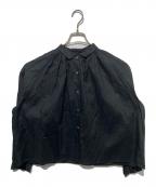 mizuiro-indミズイロインド）の古着「リネン混ギャザーシャツ」｜ブラック