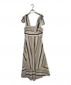 HER LIP TOハーリップトゥ）の古着「Cordelia Striped Ribbon Dress」｜ベージュ