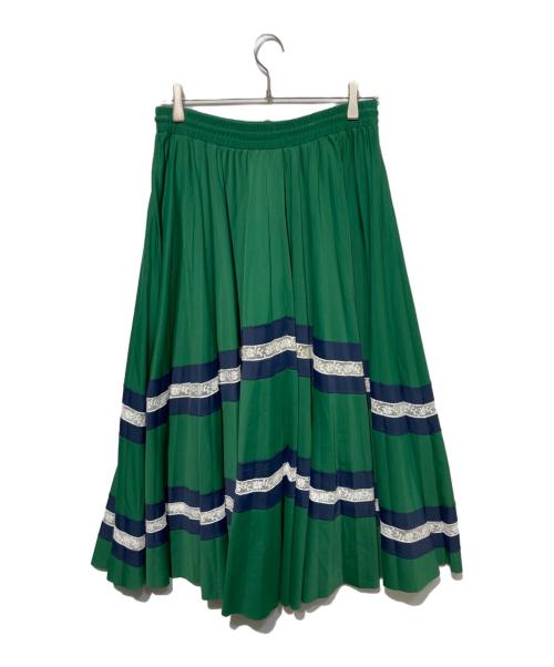 VALENTINO（ヴァレンティノ）VALENTINO (ヴァレンティノ) レース切替 プリーツスカート グリーン サイズ:Lの古着・服飾アイテム