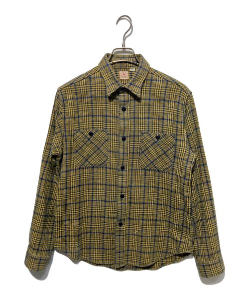 SUGAR CANE（シュガーケーン）SUGAR CANE (シュガーケーン) ツイル チェック ワークシャツ イエロー×ネイビー サイズ:Mの古着・服飾アイテム