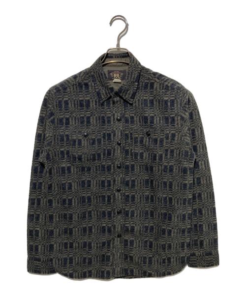 RRL（ダブルアールエル）RRL (ダブルアールエル) ジャカードニット ウールブレンド ワークシャツ グレー×ブラウン サイズ:Sの古着・服飾アイテム