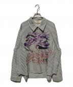 BRAIN DEADブレインデッド）の古着「エンジェルストライプハーフジップシャツ」｜ベージュ