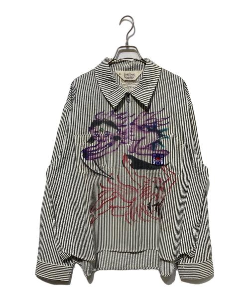 BRAIN DEAD（ブレインデッド）BRAIN DEAD (ブレインデッド) エンジェルストライプハーフジップシャツ ベージュ サイズ:Lの古着・服飾アイテム