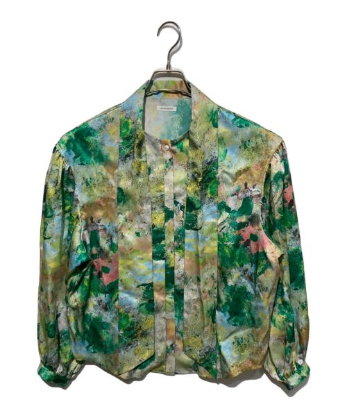 HERALBONY（ヘラルボニー）HERALBONY (ヘラルボニー) ボウタイブラウス「旅行」 グリーン サイズ:Fの古着・服飾アイテム