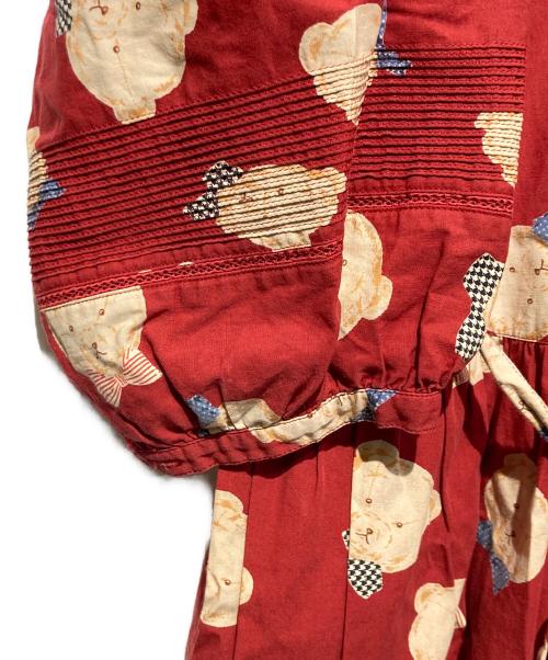 PINK HOUSE（ピンクハウス）PINK HOUSE (ピンクハウス) リボン付くま柄シャツワンピース レッド サイズ:　の古着・服飾アイテム