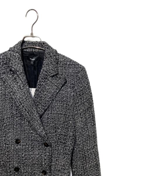 theory（セオリー）theory (セオリー) ツイードダブルチェスターコート ブラックの古着・服飾アイテム