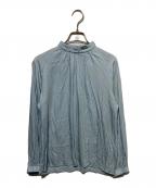 TOMORROW LAND collectionトゥモローランドコレクション）の古着「ウォッシャブルサテン スタンドギャザーカラーブラウス」｜ブルー