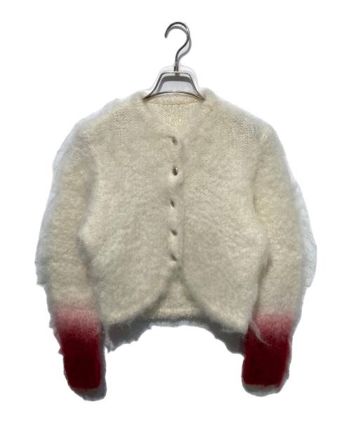 Mame Kurogouchi（マメクロゴウチ）Mame Kurogouchi (マメクロゴウチ) Fur Knitted Cardigan ホワイト×レッド サイズ:1の古着・服飾アイテム