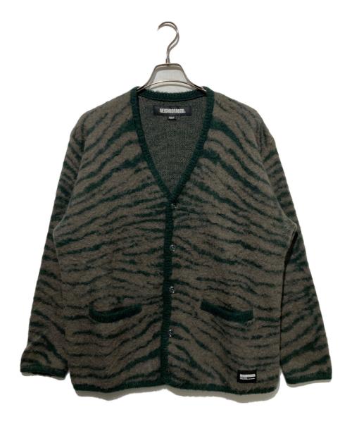 NEIGHBORHOOD（ネイバーフッド）NEIGHBORHOOD (ネイバーフッド) TIGER PATTERN MOHAIR CARDIGAN グレー×グリーン サイズ:Mの古着・服飾アイテム