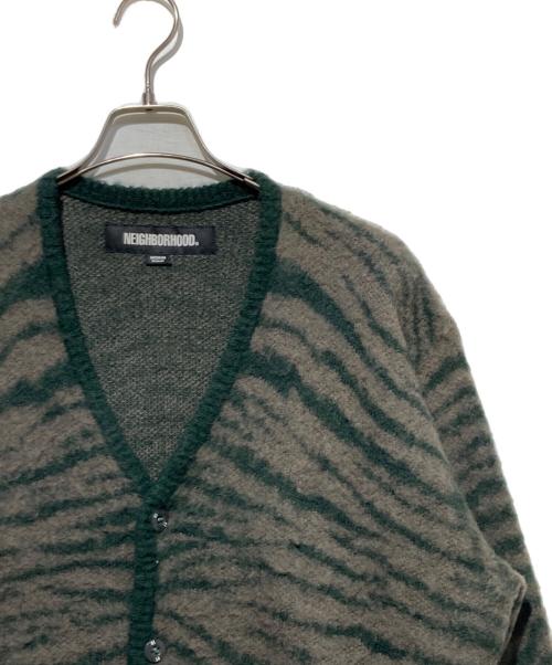 NEIGHBORHOOD（ネイバーフッド）NEIGHBORHOOD (ネイバーフッド) TIGER PATTERN MOHAIR CARDIGAN グレー×グリーン サイズ:Mの古着・服飾アイテム