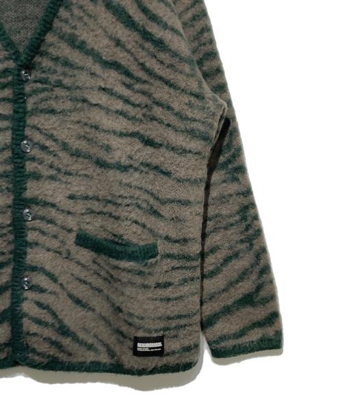 NEIGHBORHOOD（ネイバーフッド）NEIGHBORHOOD (ネイバーフッド) TIGER PATTERN MOHAIR CARDIGAN グレー×グリーン サイズ:Mの古着・服飾アイテム