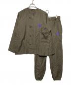 Needlesニードルズ）の古着「リネンレーヨンノーカラーシャツセットアップ」｜カーキ