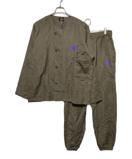 Needles（ニードルズ）Needles (ニードルズ) リネンレーヨンノーカラーシャツセットアップ カーキ サイズ:Lの古着・服飾アイテム