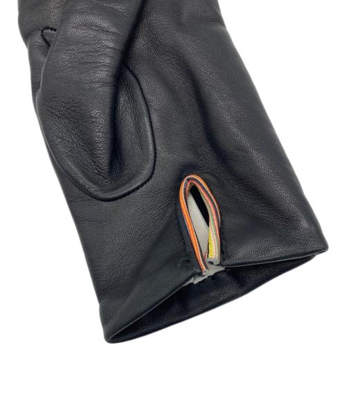 PAUL SMITH（ポールスミス）Paul Smith (ポールスミス) シグネチャーストライプトリム レザーグローブ ブラック サイズ:21cmの古着・服飾アイテム