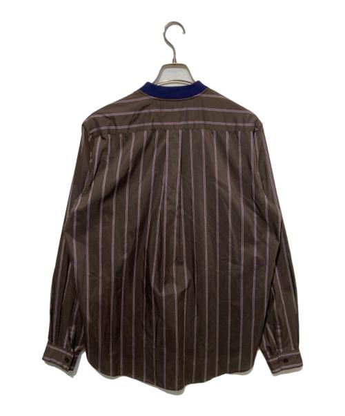 TOMORROW LAND（トゥモローランド）TOMORROW LAND (トゥモローランド) ローンストライプ リブカラーシャツ ブラウン サイズ:Lの古着・服飾アイテム