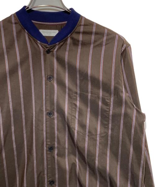 TOMORROW LAND（トゥモローランド）TOMORROW LAND (トゥモローランド) ローンストライプ リブカラーシャツ ブラウン サイズ:Lの古着・服飾アイテム