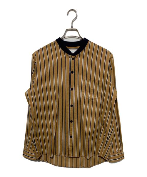 TOMORROW LAND（トゥモローランド）TOMORROW LAND (トゥモローランド) レジメンタルストライプ ニットカラーシャツ ベージュ×ネイビー サイズ:Mの古着・服飾アイテム