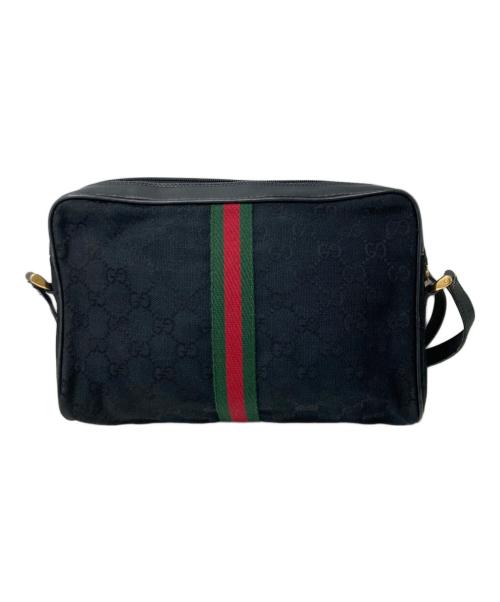 GUCCI（グッチ）GUCCI (グッチ) レザーキャンバスショルダーバッグ ブラックの古着・服飾アイテム