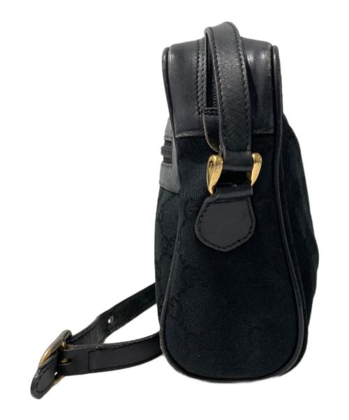 GUCCI（グッチ）GUCCI (グッチ) レザーキャンバスショルダーバッグ ブラックの古着・服飾アイテム
