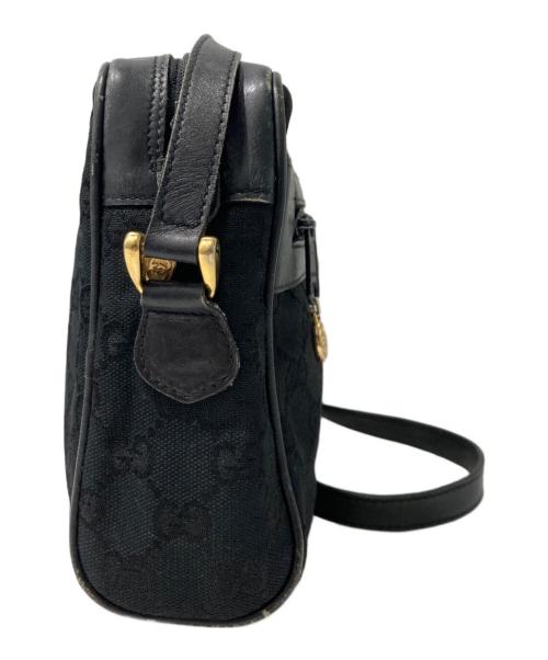 GUCCI（グッチ）GUCCI (グッチ) レザーキャンバスショルダーバッグ ブラックの古着・服飾アイテム