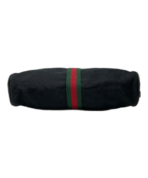 GUCCI（グッチ）GUCCI (グッチ) レザーキャンバスショルダーバッグ ブラックの古着・服飾アイテム