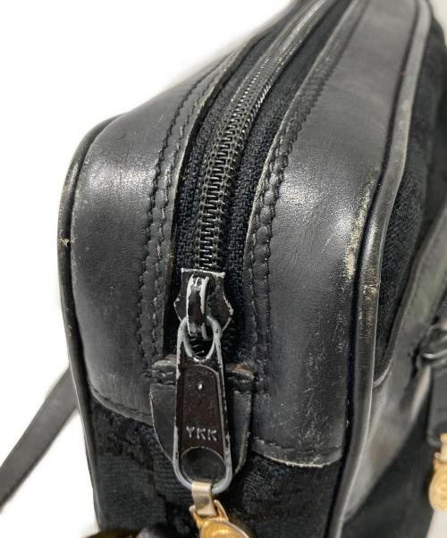 GUCCI（グッチ）GUCCI (グッチ) レザーキャンバスショルダーバッグ ブラックの古着・服飾アイテム