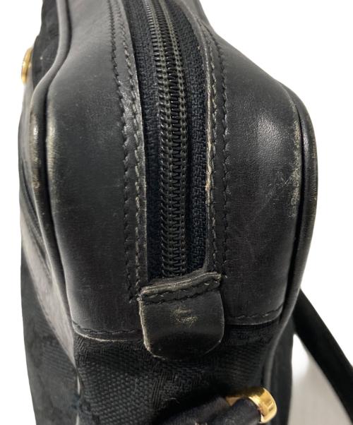 GUCCI（グッチ）GUCCI (グッチ) レザーキャンバスショルダーバッグ ブラックの古着・服飾アイテム