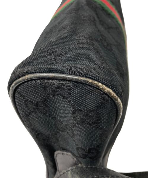 GUCCI（グッチ）GUCCI (グッチ) レザーキャンバスショルダーバッグ ブラックの古着・服飾アイテム