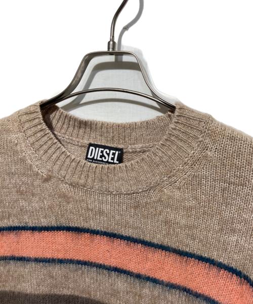 DIESEL（ディーゼル）DIESEL (ディーゼル) ロゴ刺繍ボーダーニット ブラウン サイズ:Lの古着・服飾アイテム