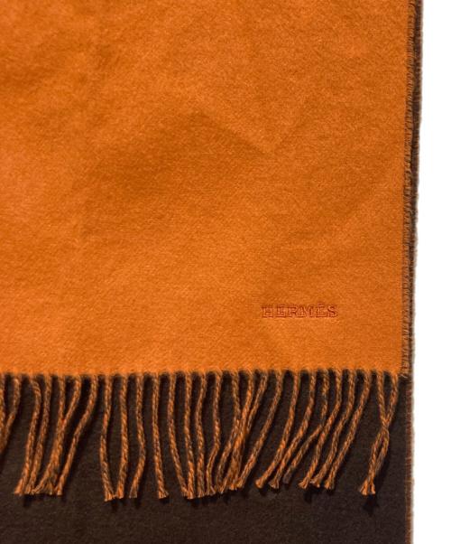 HERMES（エルメス）HERMES (エルメス) レクトヴェルソカシミヤマフラー ブラウン×オレンジの古着・服飾アイテム