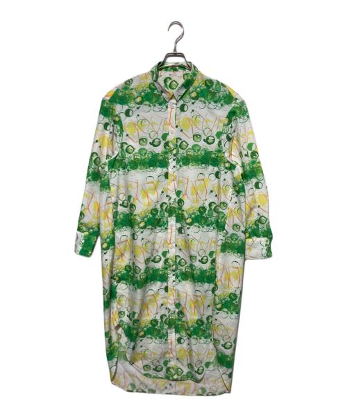 HERALBONY（ヘラルボニー）HERALBONY (ヘラルボニー) シャツワンピース「タイトル不明」 ホワイト×グリーン サイズ:Fの古着・服飾アイテム