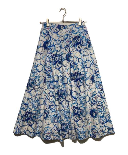 HERALBONY（ヘラルボニー）HERALBONY (ヘラルボニー) フレアスカート「タイトル不明」 ホワイト×ブルー サイズ:Mの古着・服飾アイテム